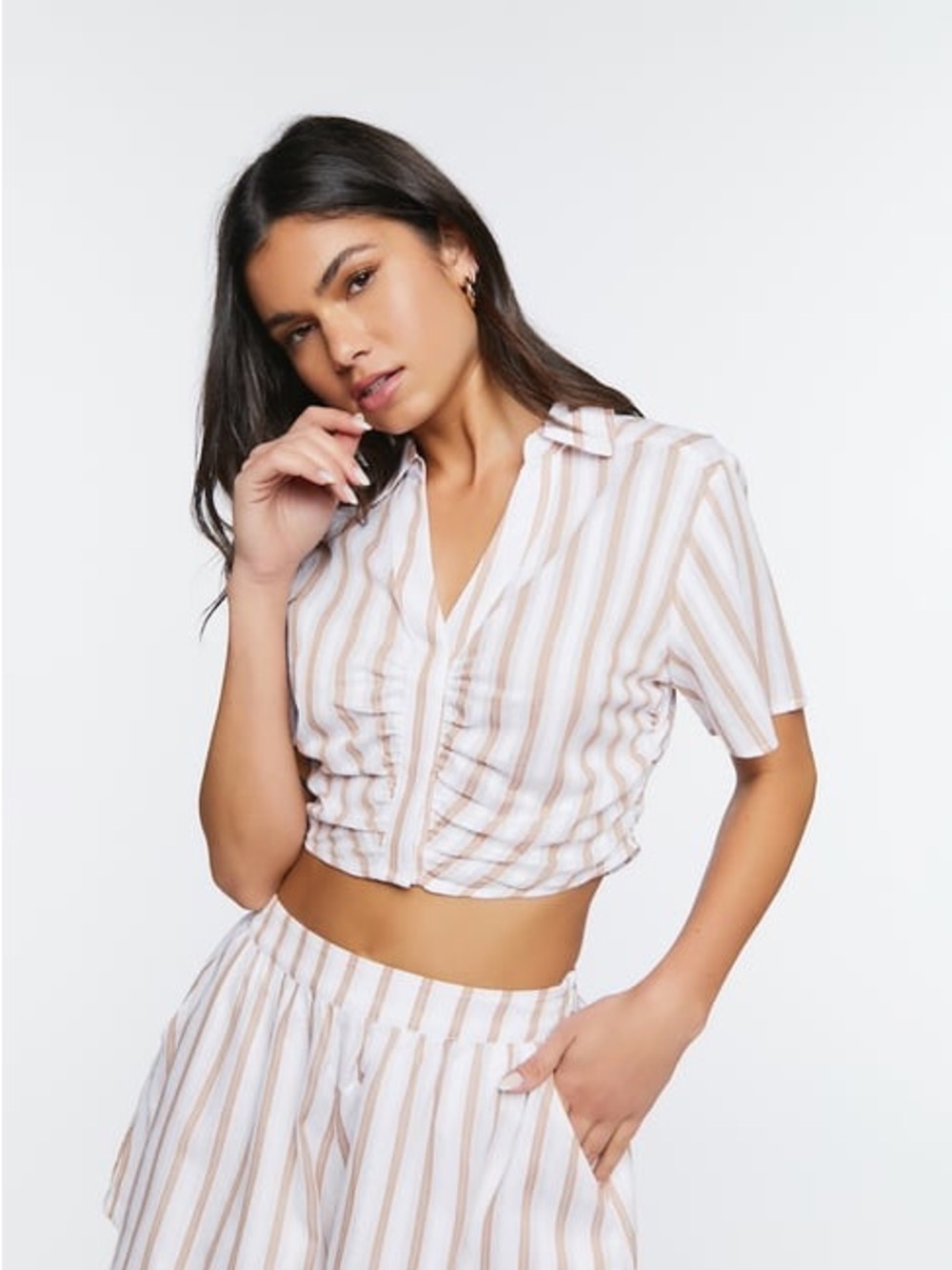 Forever 21 White & Peach Striped Crop Top – Size Medium